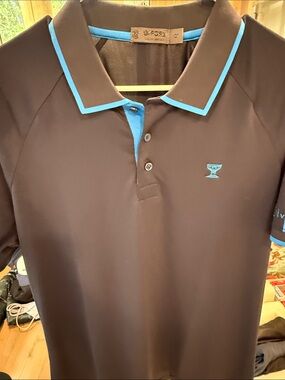 G/FORE Brown Polo with Sky Blue Trim